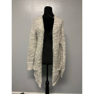 Women's Woven Heart Beige White Cardigan size XL cozy fuzzy popcorn style